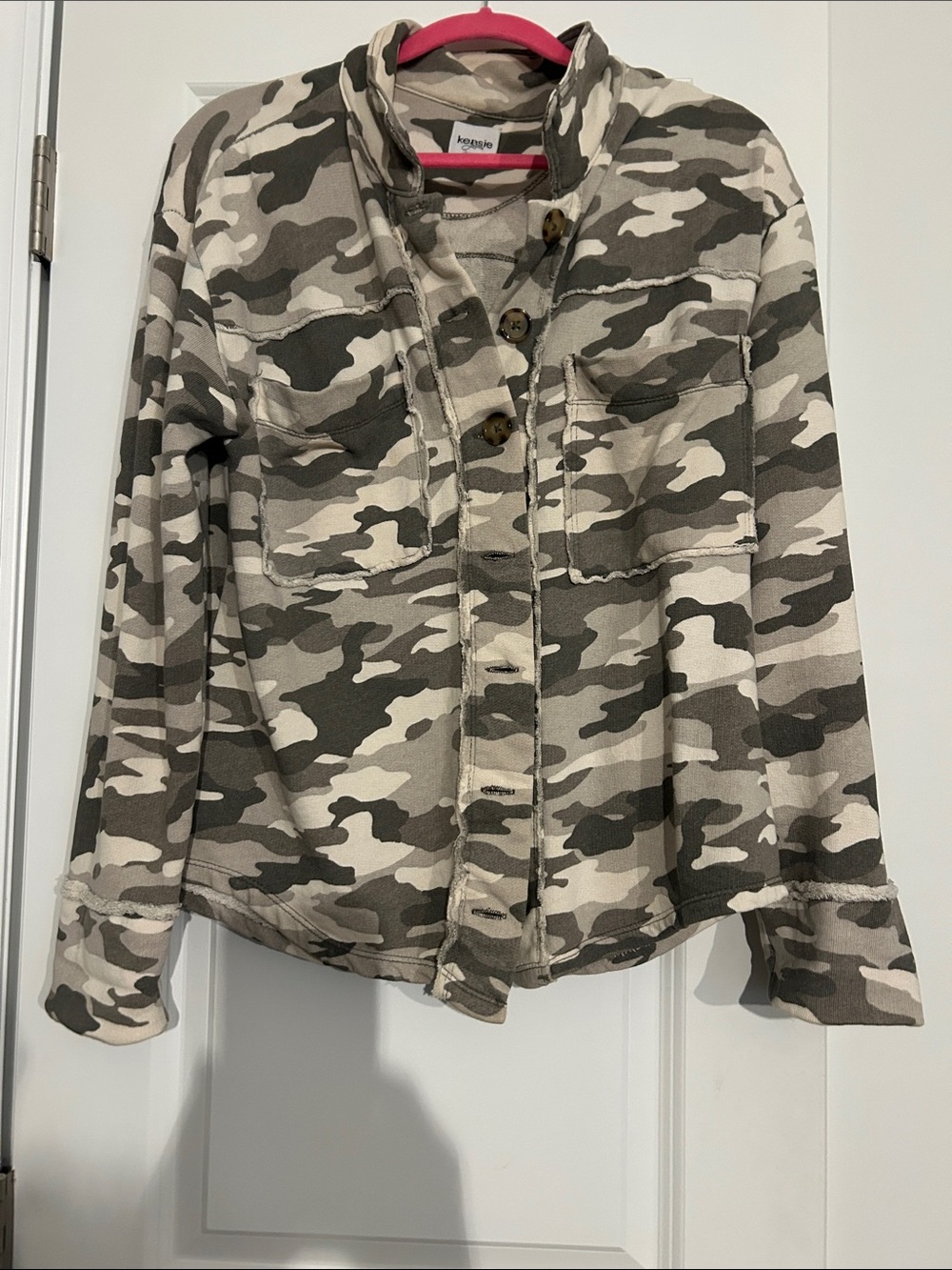 Kensie Neutral Camo Utility Jacket - Green, Tan, Cream